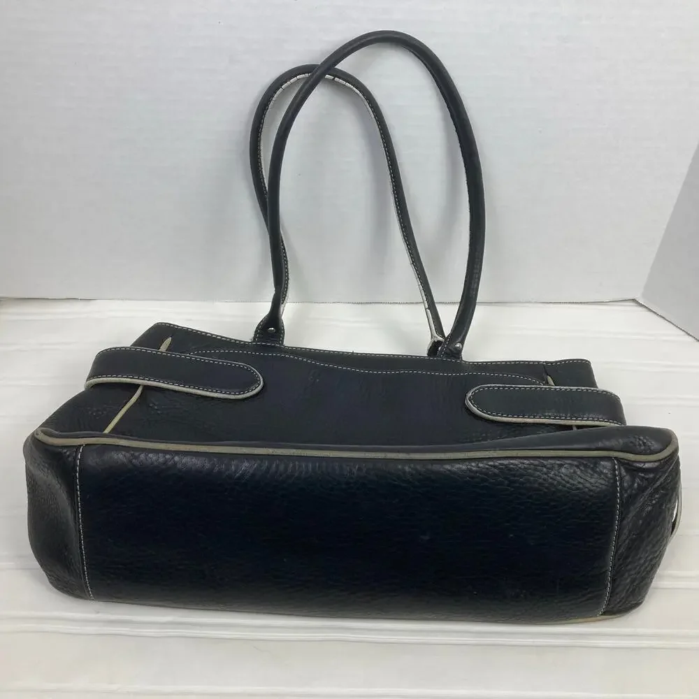 Cole Haan Village Pebbled Leather Bag Black White Trim Buckle Satchel Lined Teal
